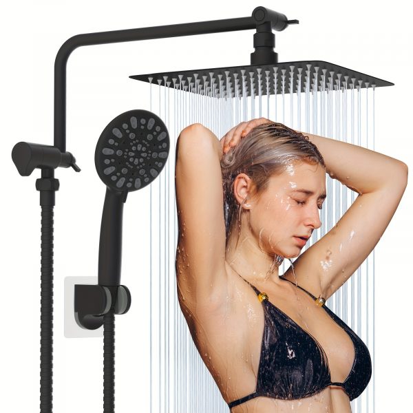 Pommeau de douche à effet pluie avec douchette à main haute pression 10" Pommeau de douche à effet pluie + Douchette à main 7 jets